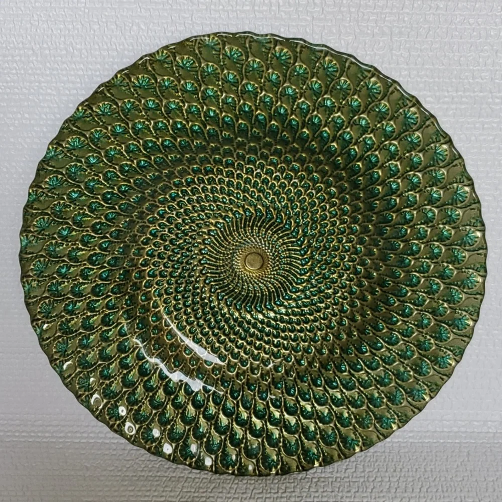 Peacock Feathers Iridescent Gold & Teal Plate 8 5/8